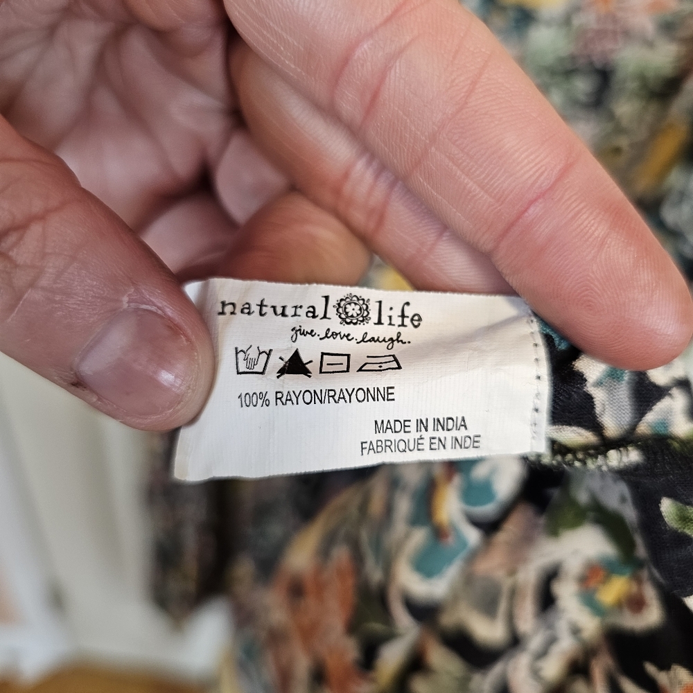 Natural Life L/XL Sage Vneck Maxi Tiered Floral Tassel Tropical Garden Rose Prin - Picture 5 of 11